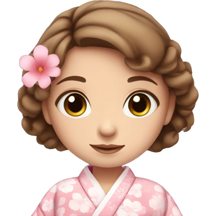 cute girl BLUE eyes and brown hair in pink flower kimono emoji