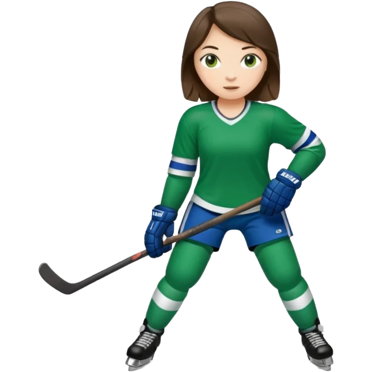 Girl hockey player full body with green jersey brunette emoji