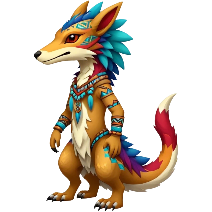 a colorful edgy cute vernid-sergal-fionbri-creature with tribal patterns full body emoji