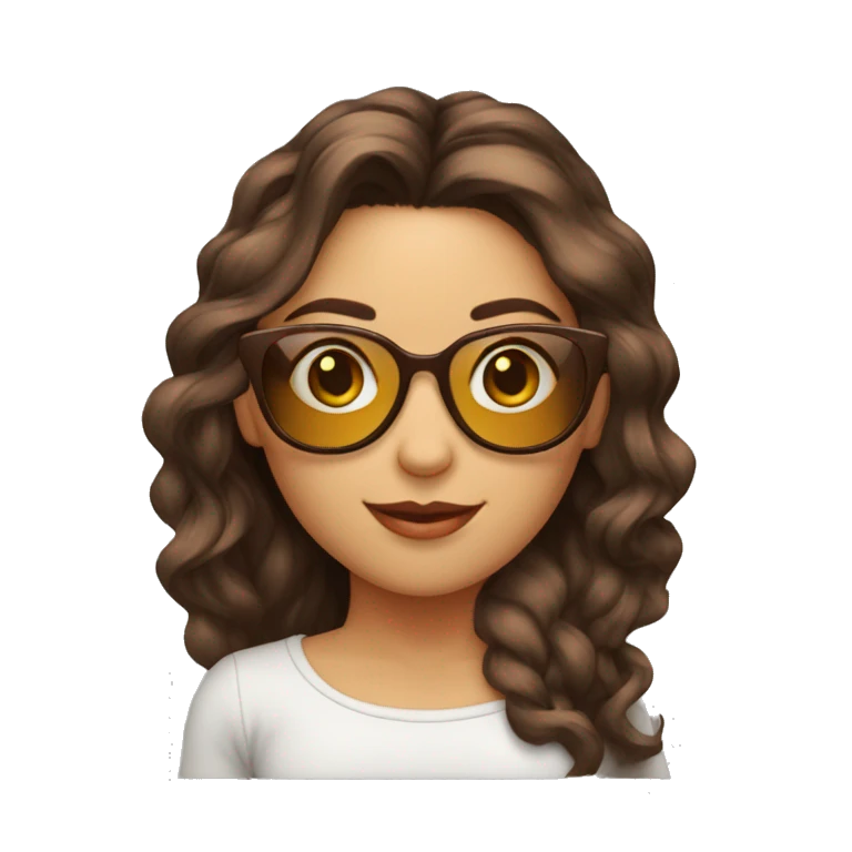 joven mujer cabello marron liso y lentes emoji