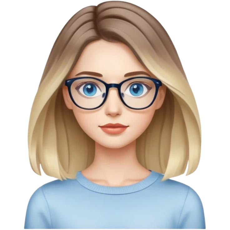 Shoulder length Balayage pale model lady with glasses and blue eyes  emoji