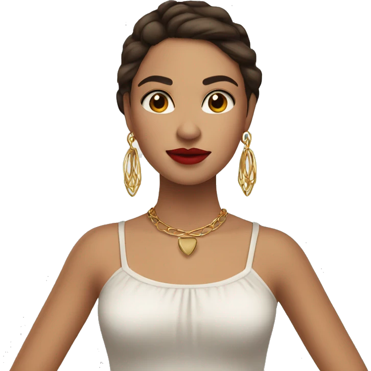 Mexican girl with brown hair brown eyes straight hair red lips and hoop earrings  emoji