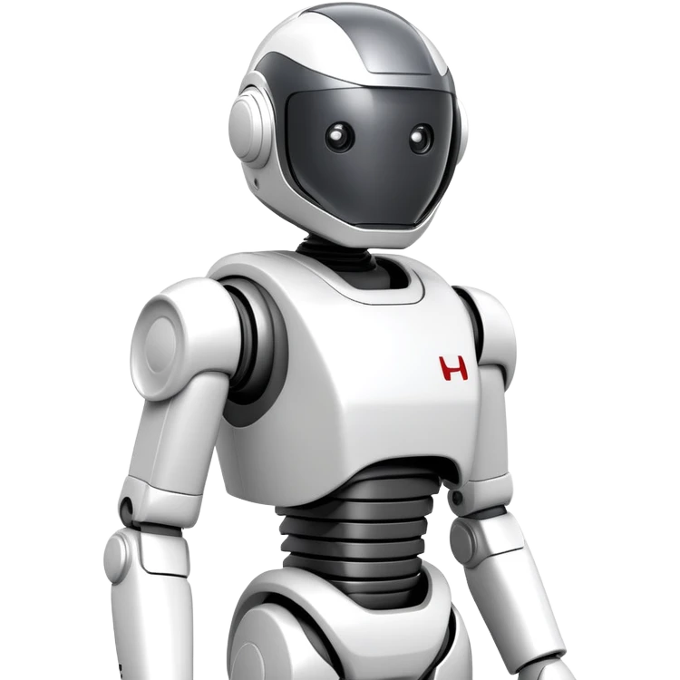 ASIMO robot, white humanoid robot by Honda with helmet-like head emoji