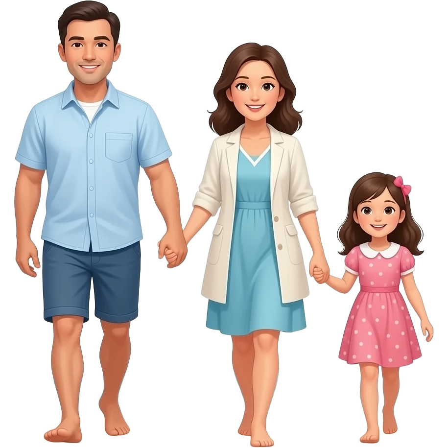 Mom Dad older brother and younger sister walking on a beach emoji