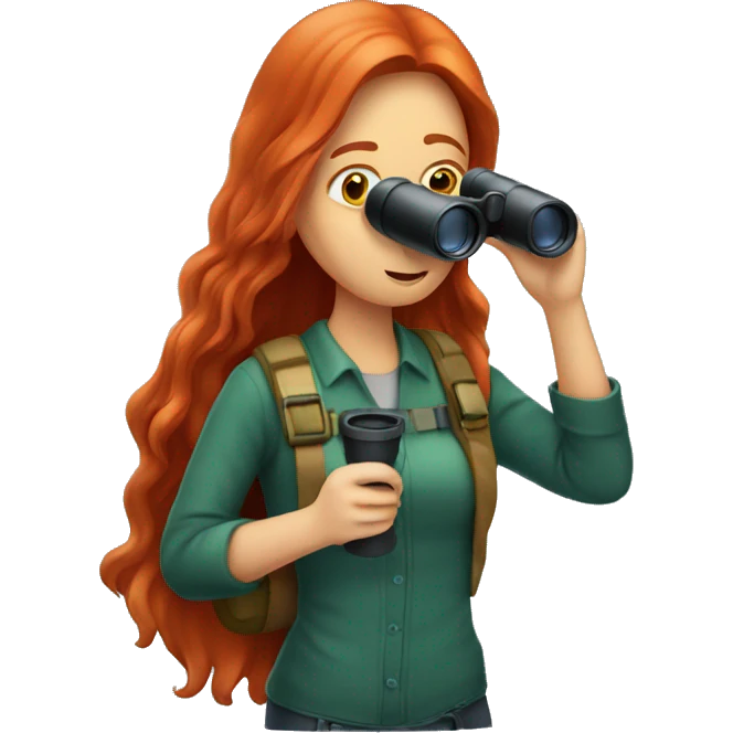 Long red haired girl looking at binoculars emoji