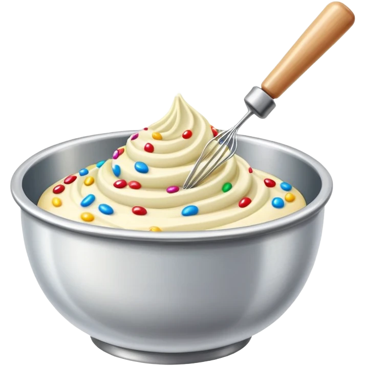 bowl of sprinkle cake batter being swirled out the bowl by a whisk emoji