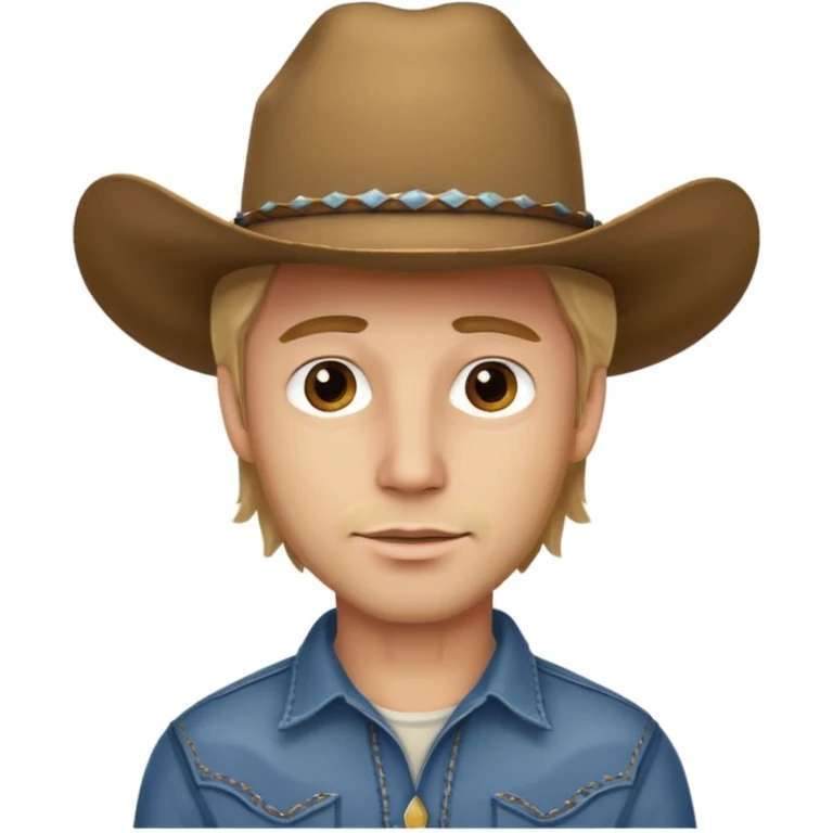 handsome dirty blonde haired man with a cowboy hat on and brown eyes emoji