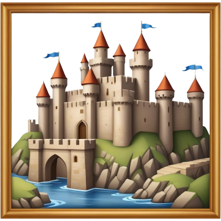 medieval castle with a wall around it next to a medieval city with a wall around it emoji
