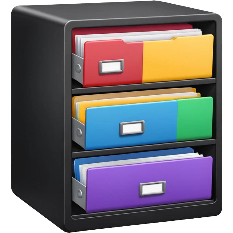 black filing cabinet with colorful folders emoji
