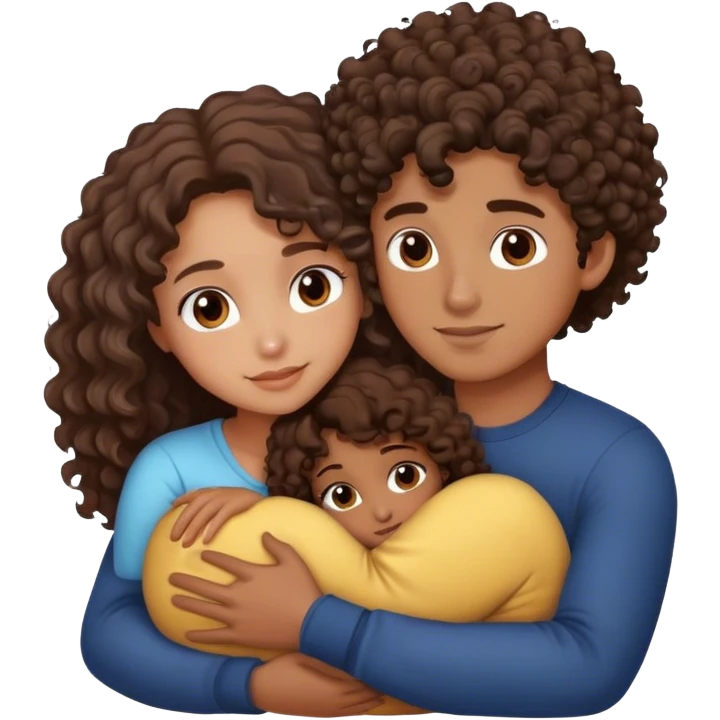 handsome boy with curly hair , brown skin , and pretty girl with long dark brown hair , and light brown skin cuddling  emoji
