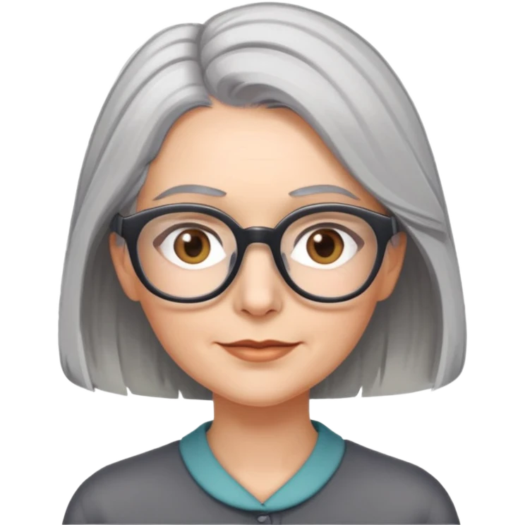 woman with shoulder length partial grey hair wearing glasses hazel eyes emoji