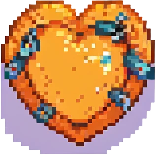 an orange heart with accessories, retro and vibrant, pixel art style emoji