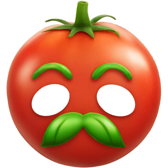 one kind tomato with face and hands and mustache emoji