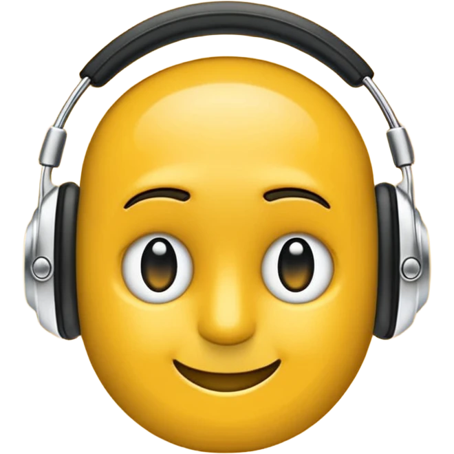 Ein gelber runder Emoji. Augen geslossen. Total im moment. Glpcklich, leichtes lächeln. Verträumt. Leichtigkeit. Freiheit. Overearkopfkörer auf und im hintergrund leichte muster die erkennen lassen dass techno läuft emoji