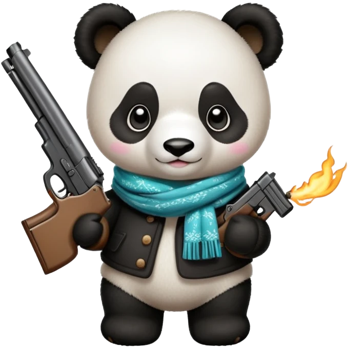 baby panda with scarf and mittens holding a gun emoji