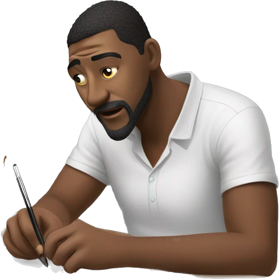 👨‍🎨📱✍️ A creative man is focused, drawing on an iPad with a stylus. , using the iPad placed on a table. with art tools like brushes and pencils around him. 🎨 emoji