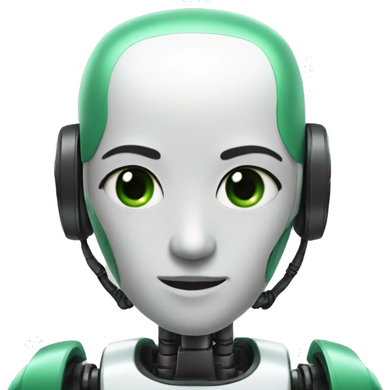 Asian robot with green eyes emoji