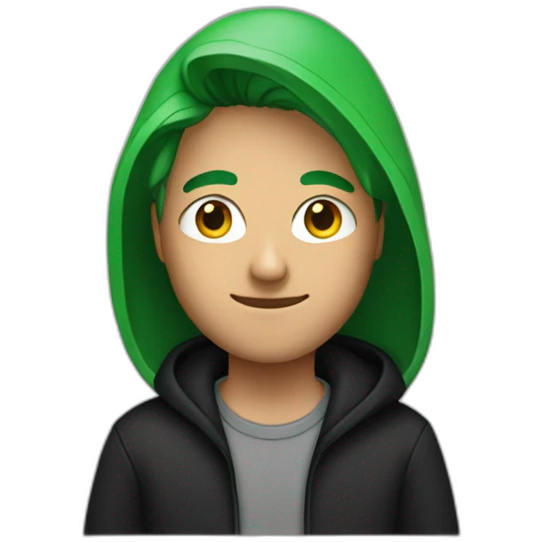 guy with green average hair in black hoodie emoji