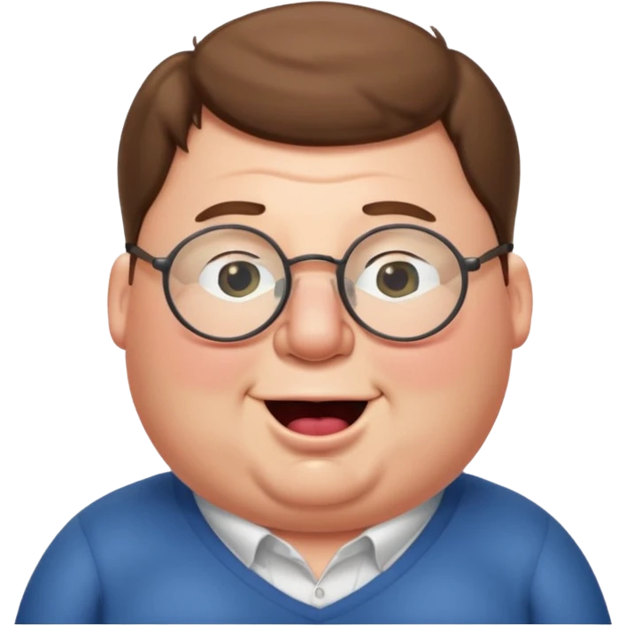 Peter Griffin as a classic emoji, winking, playful, round face, glasses emoji