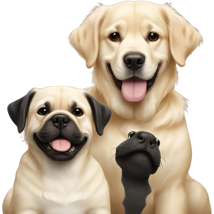 English cream golden retriever and a black frenchie as best friends emoji