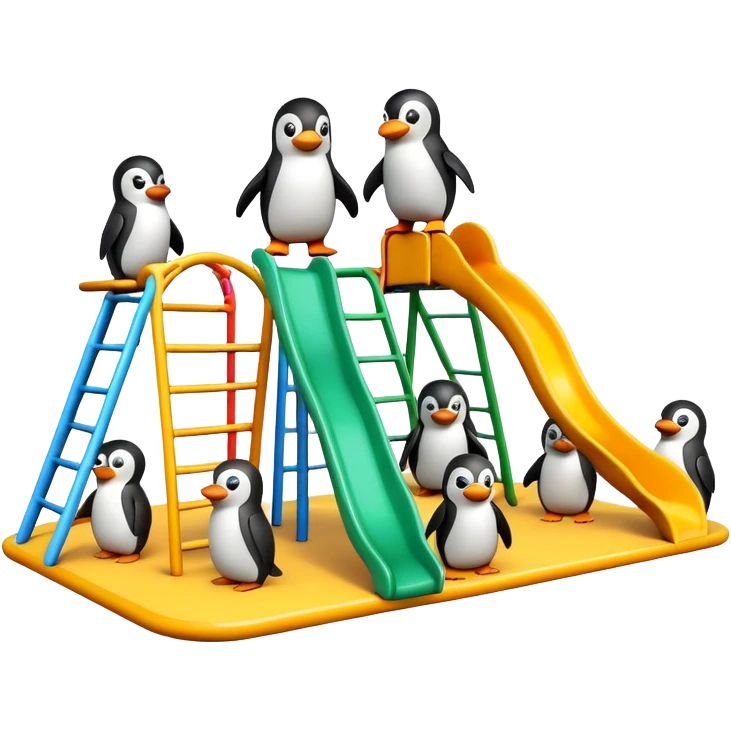 Crazy penguins going wild on a playground  emoji