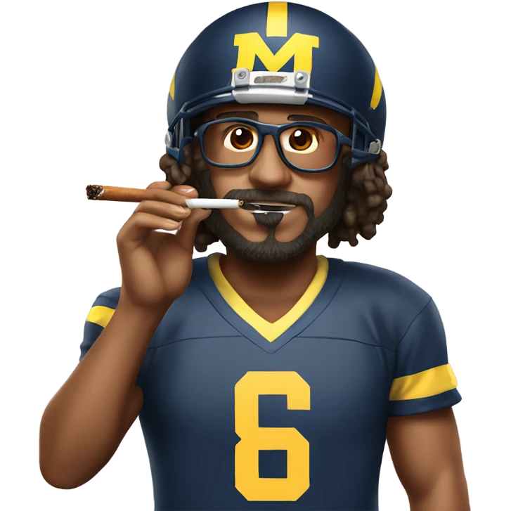 Hippie wearing a Michigan jersey and bengals helmet while smoking a joint emoji