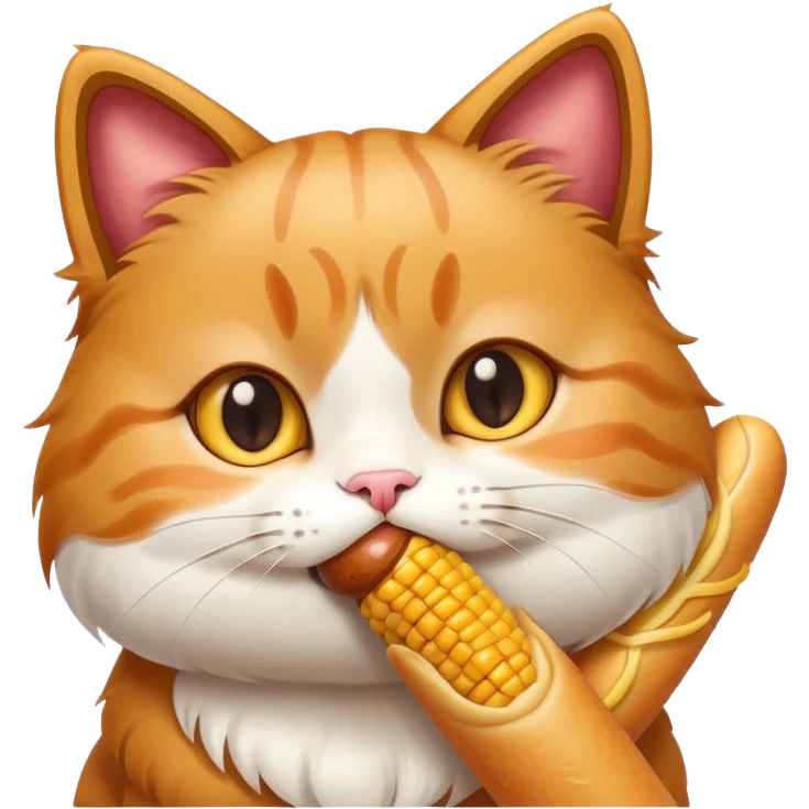 Quiero un gato tierno comiendo una banderilla emoji