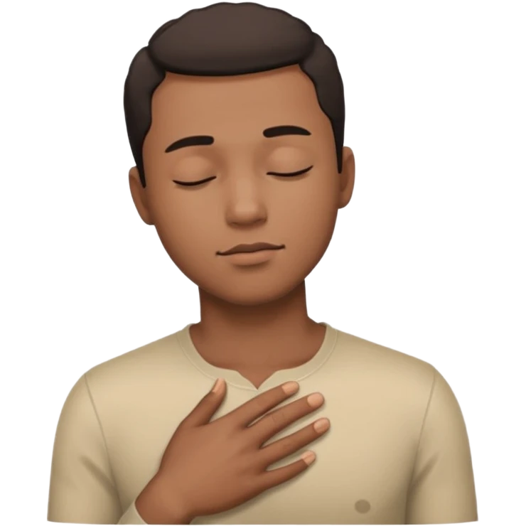 una mano en pecho ojos cerrados hombre multirracial emoji