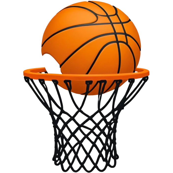 Ultimate minimal basketball silhouette, orange circle with only essential black lines, tiny NBA Spalding mark, iOS emoji style emoji