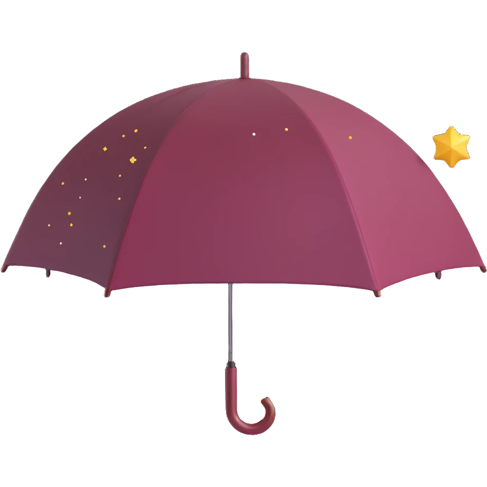 burgundy umbrella with a constellation pattern in 3D emoji style emoji