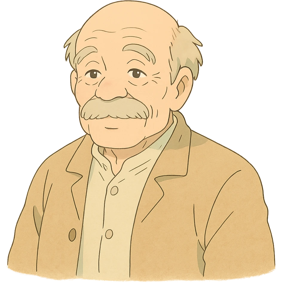 ghibli style old grandpa with gentle expression and soft colors emoji