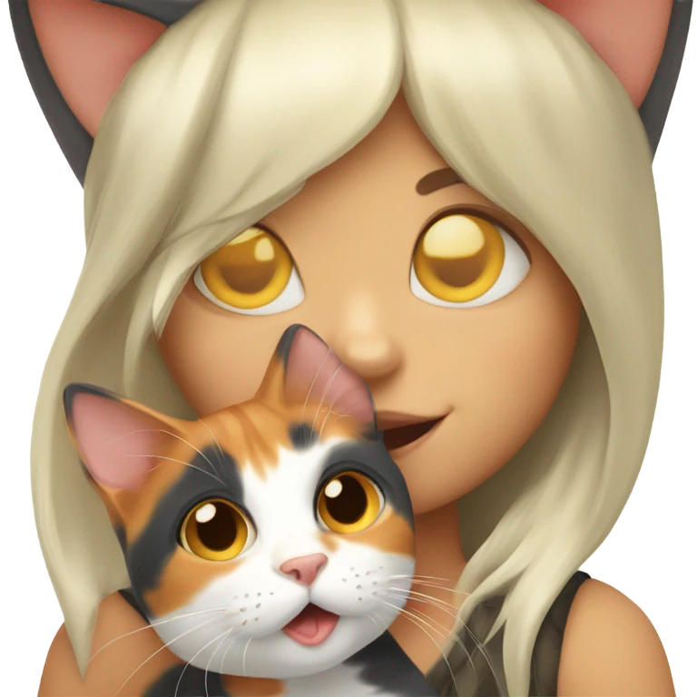Make a calico cat licking a little red head girl emoji