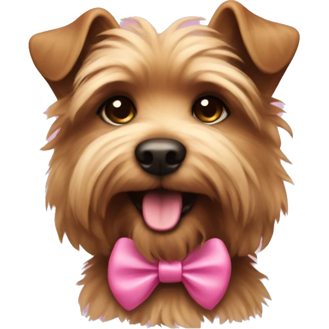 Fluffy brown terrier with pink bow  emoji