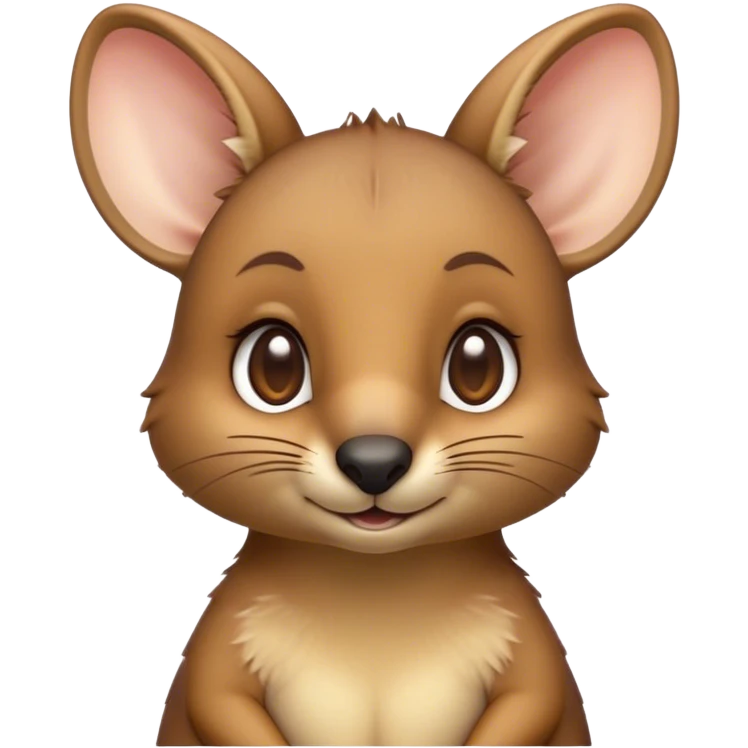 Cinematic Cute Wallaby Portrait Emoji, Head tilted playfully and inquisitively, featuring a glossy tan fur with delicate brown accents and a charming, alert expression, round, sparkling eyes filled with gentle curiosity, Simplified yet irresistibly adorable features, highly detailed, glowing with a warm, friendly glow, high shine, affectionate and bouncy, stylized with a touch of outback whimsy, bright and endearing, soft glowing outline, capturing the essence of a mischievous yet loving wallaby, so playful it feels like it could skip out of the screen into your arms! emoji