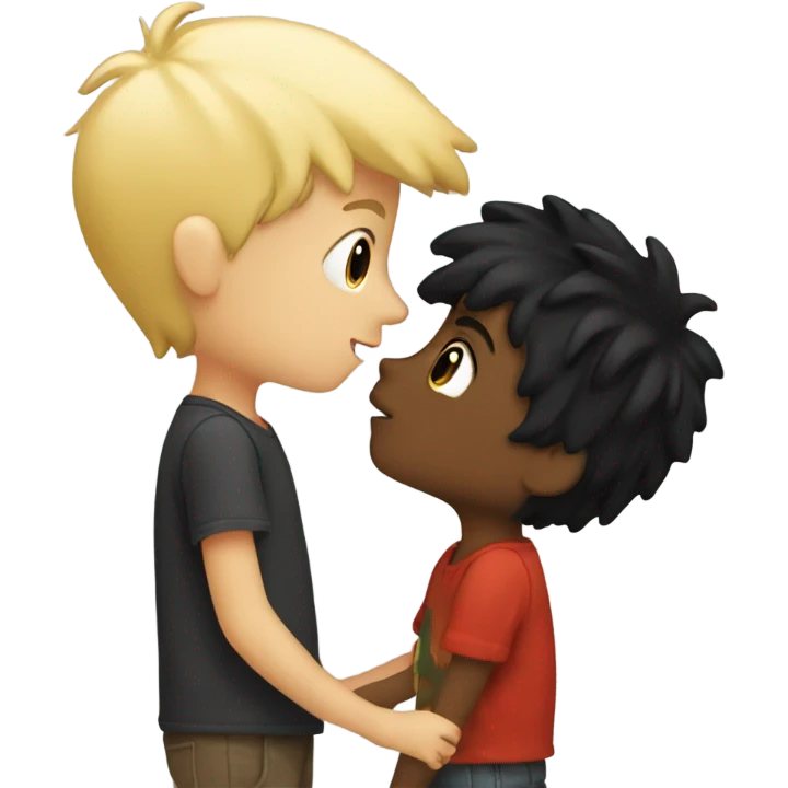 A blonde boy kissing a black hair boy emoji