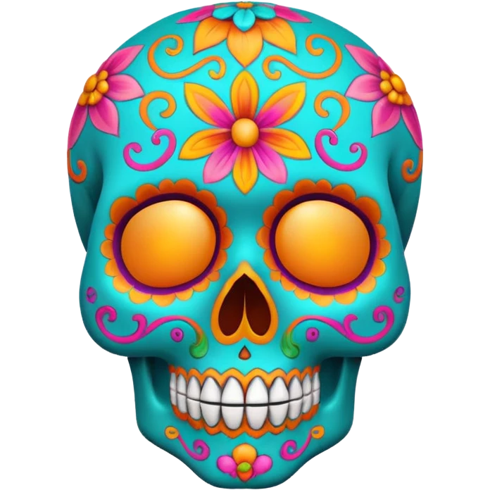 Dia de muertos skull with happy colours (orange, yellow, pink, turquoise) emoji