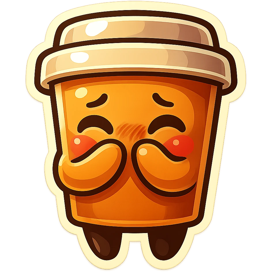 Tall coffee cup, hiding face, embarrased emoji