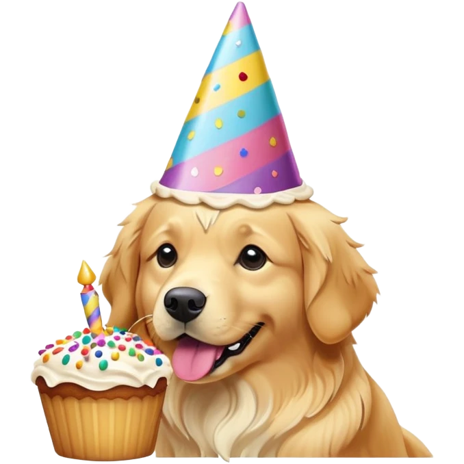 Golden retriever with party hat cake  emoji