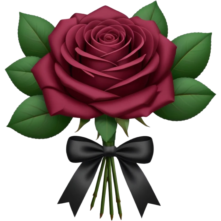 Maroon rose bouquet wrapped in white paper and black bow emoji