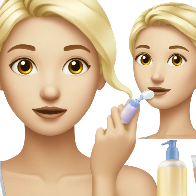 blonde girl doing skincare  emoji