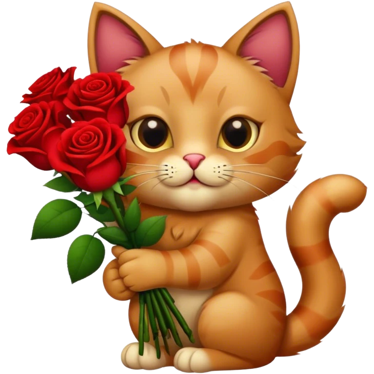 cat holding bouquet of roses emoji
