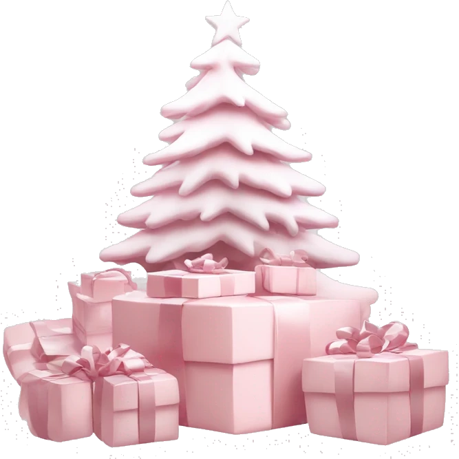 Light pink Christmas gifts under a white Christmas tree  emoji