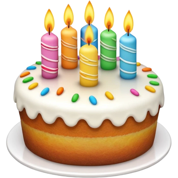 3D iPhone style emoji of a cake, round and fluffy, decorated with icing and sprinkles, isolated on white background, soft shadows, high detail, playful and cute. emoji