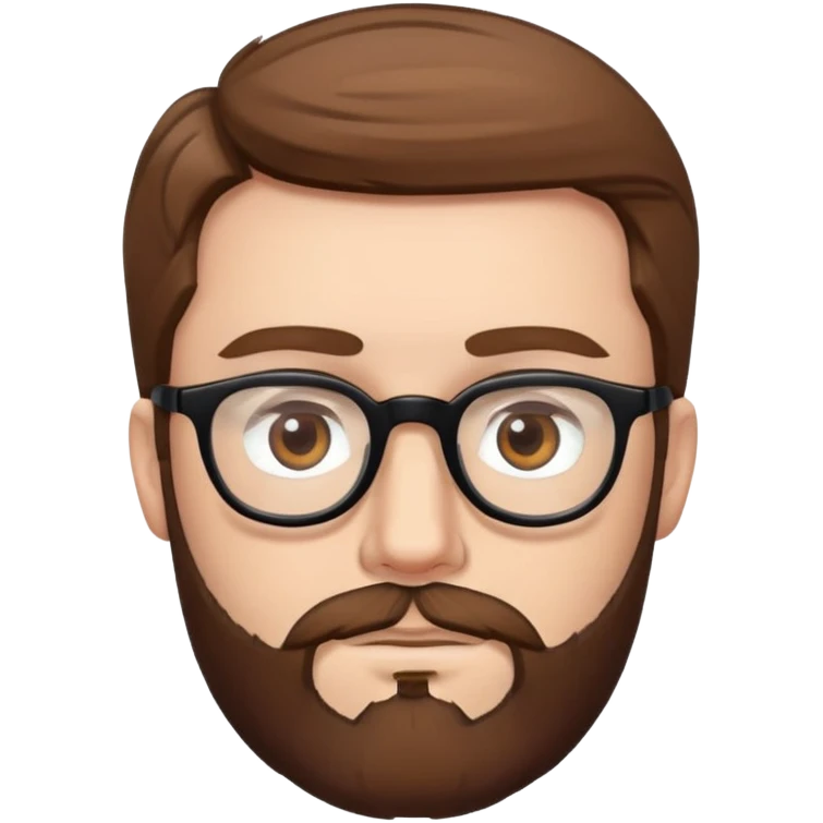 white man with brown hair and beard and hazel eyes and black eyeglasses  emoji