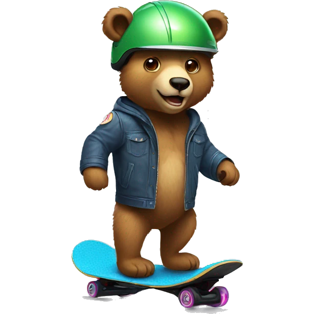 a bear on hoverboard wearing a helmet emoji