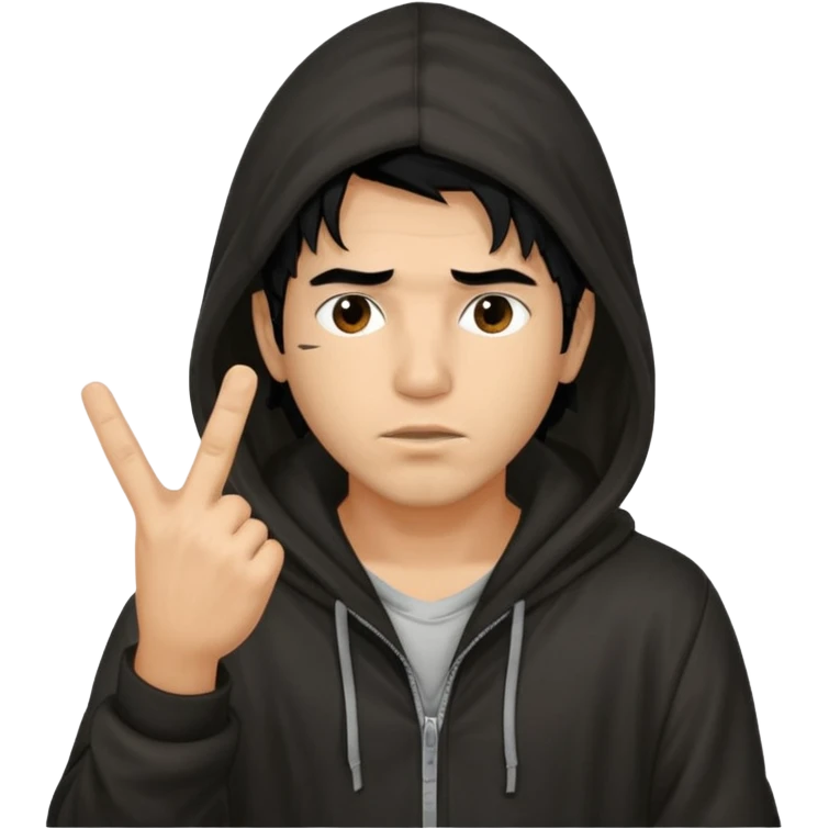 Moreno greñudo con capucha cuba la cara para el dedo del medio hombre pelo negro emoji