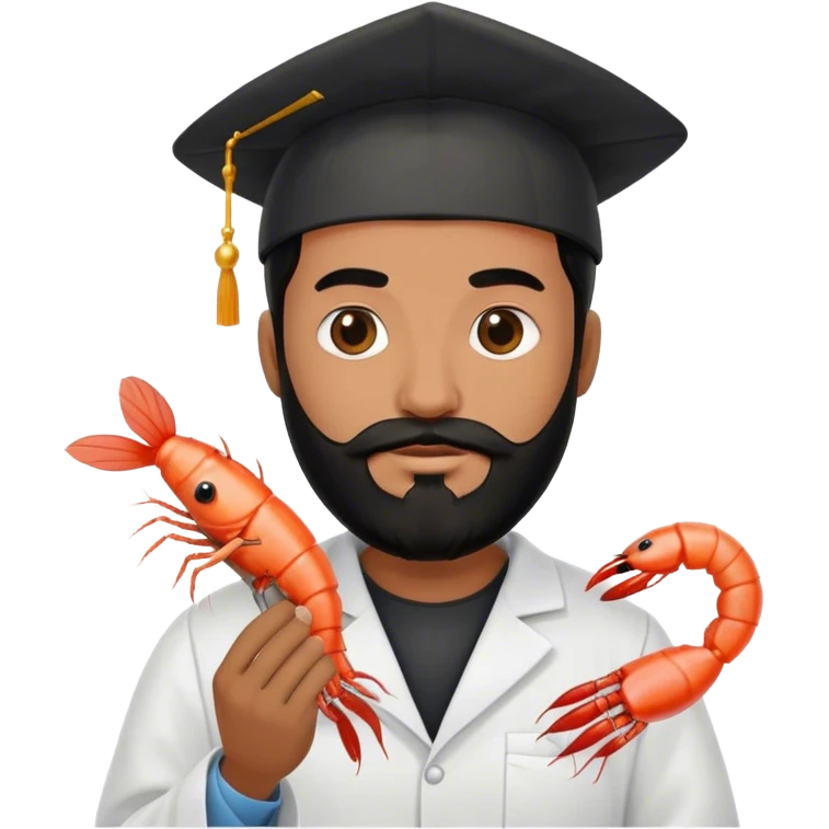 phd graduate with black beard and a shrimp emoji