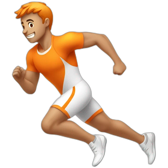 male athletic parcour athlete in orange white cloths, running emoji