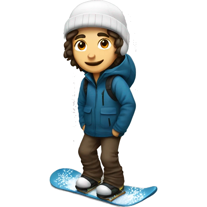 Guy on snowboard with dark brown hair white  emoji