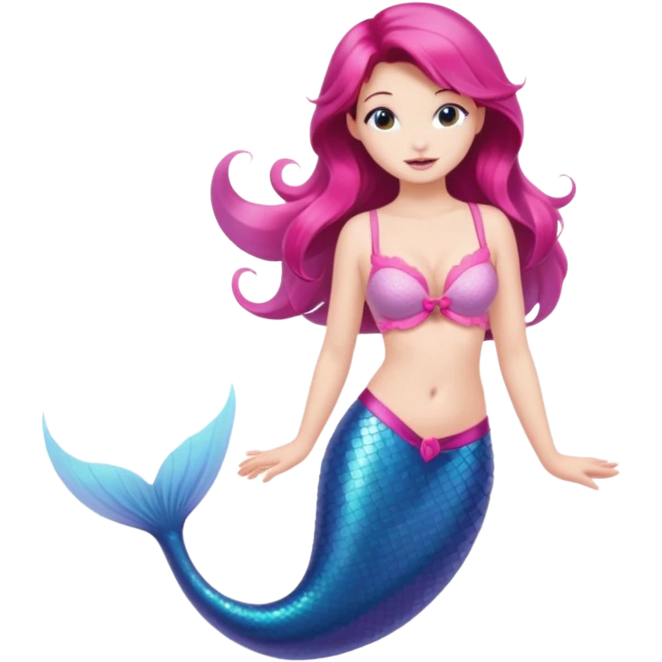 White brunette mermaid with pink tail and bra emoji